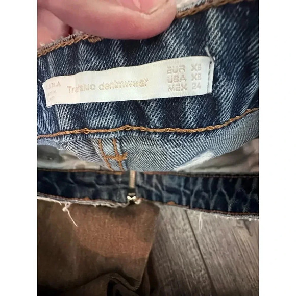 Zara Trafaluc Denimwear Blue Distressed Zip Front Midi Skirt Size XS - Picture 3 of 5